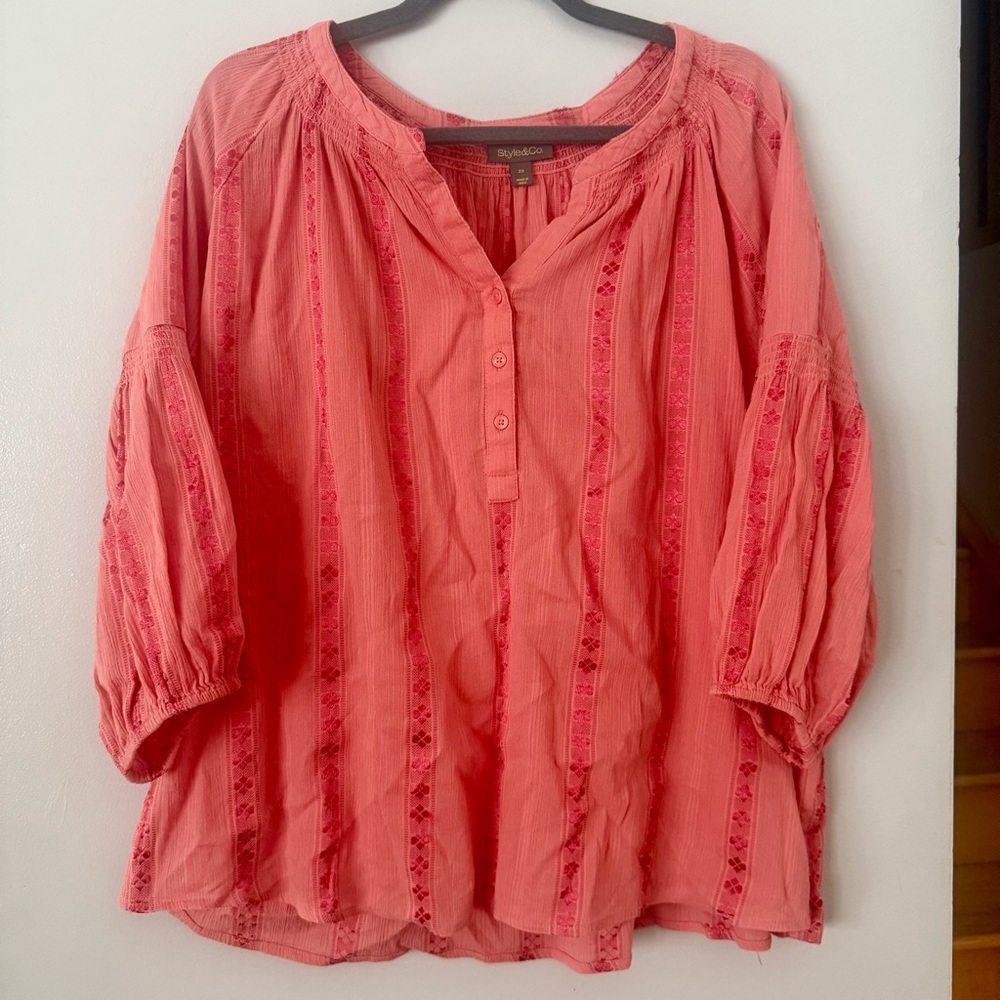 Style & Co. Coral Peasant Blouse